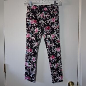 Jordache Black and Pink Floral Jeans Size M 7-8
